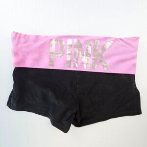 Victoria's Secret PINK Yoga Shorts Black Pink Striped Foldover Logo Small S